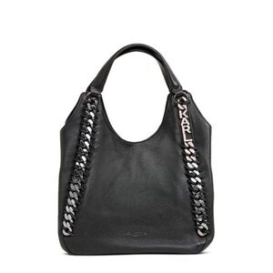 Karl Lagerfeld Black Leather Chain-Trim Shoulder Bag